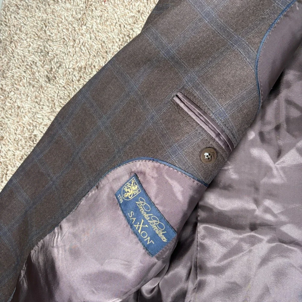 Brooks Brothers 1818 Madison Brown Windowpane Saxon Wool Blazer Sport Coat 46R